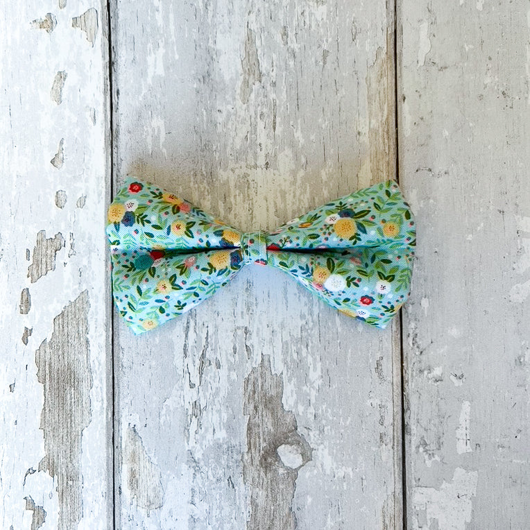 Teal Floral Pet Bow / Bow Tie