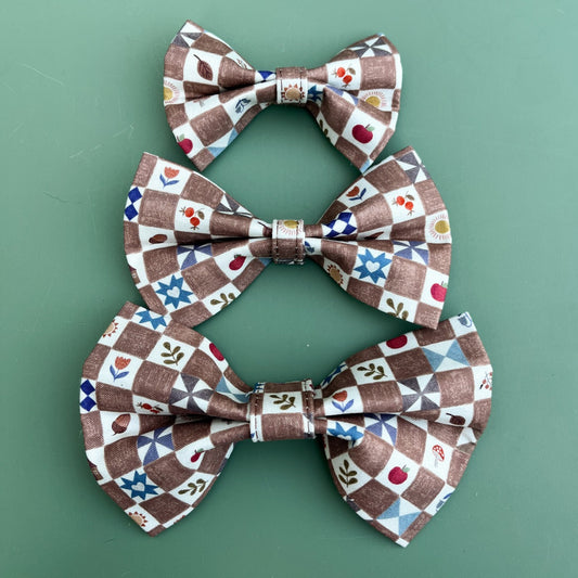 Brown Checkered Pet Bow / Bow Tie