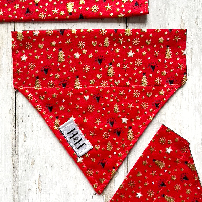 Christmas Red and Gold Pet Bandana