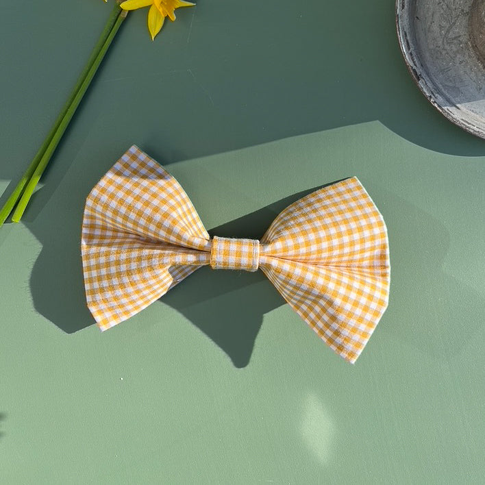 Yellow Gingham Pet Bow / Bow Tie