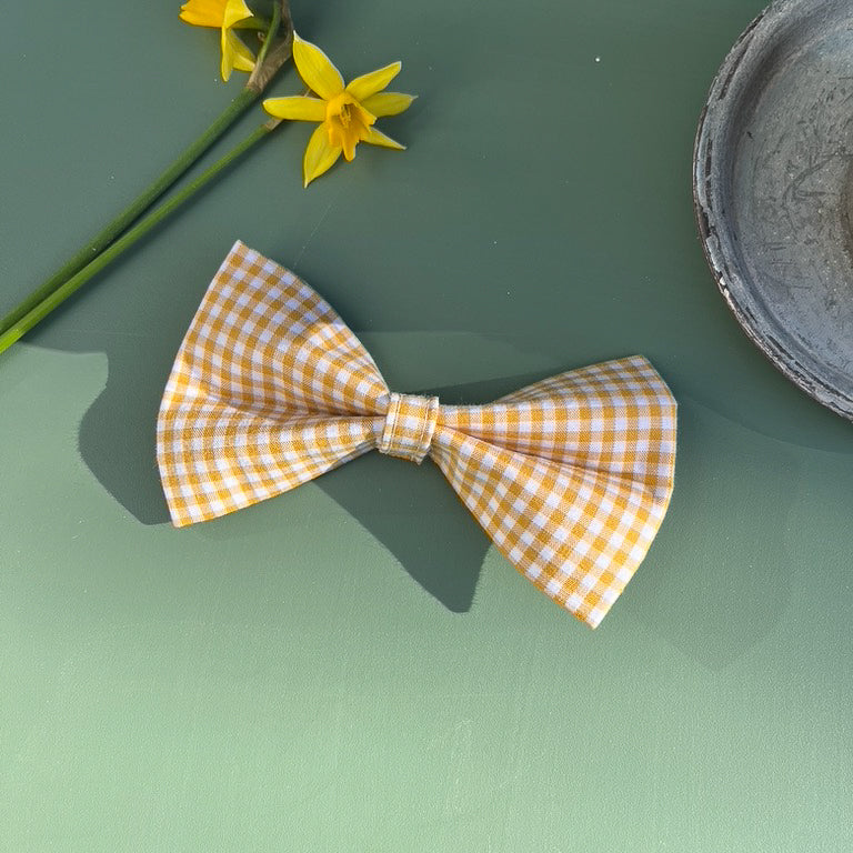 Yellow Gingham Pet Bow / Bow Tie
