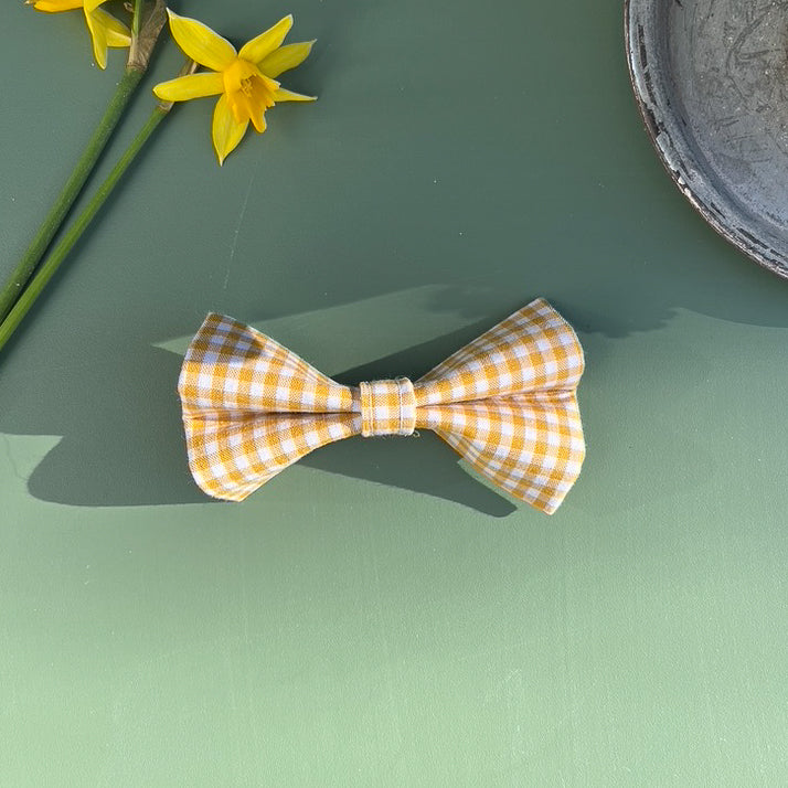 Yellow Gingham Pet Bow / Bow Tie