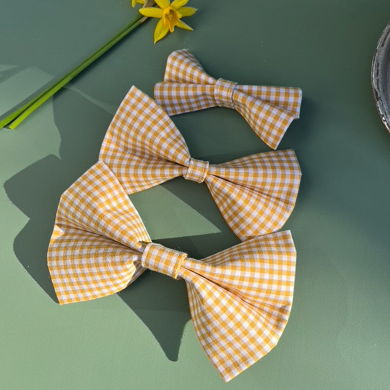 Yellow Gingham Pet Bow / Bow Tie