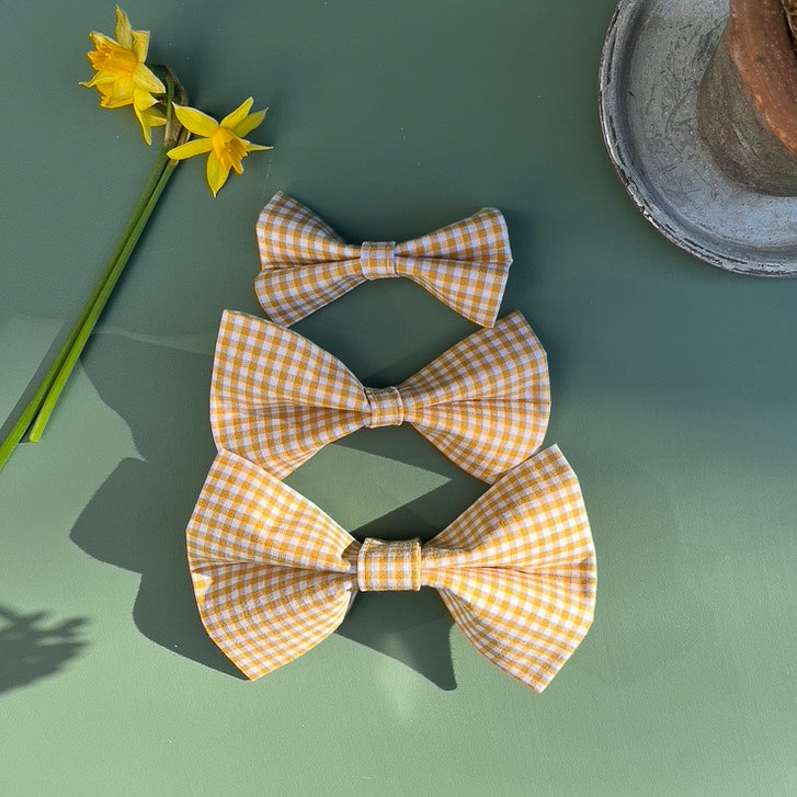 Yellow Gingham Pet Bow / Bow Tie