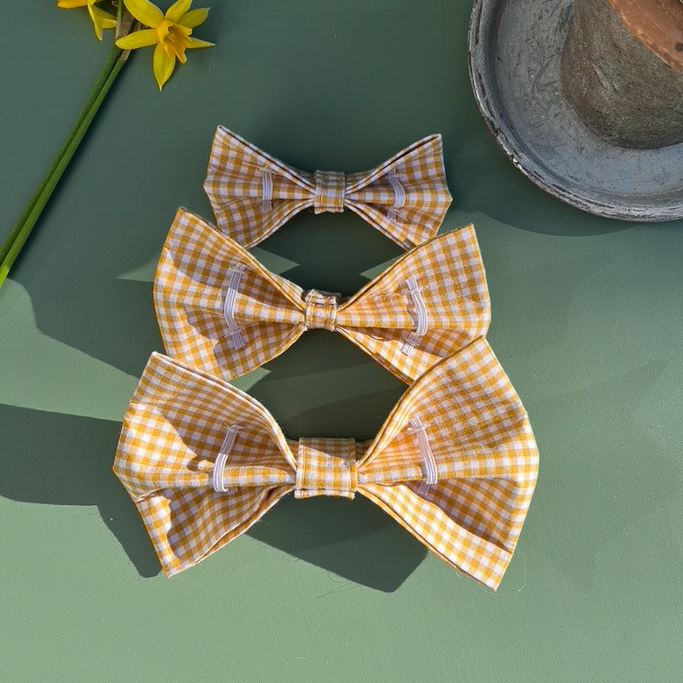Yellow Gingham Pet Bow / Bow Tie
